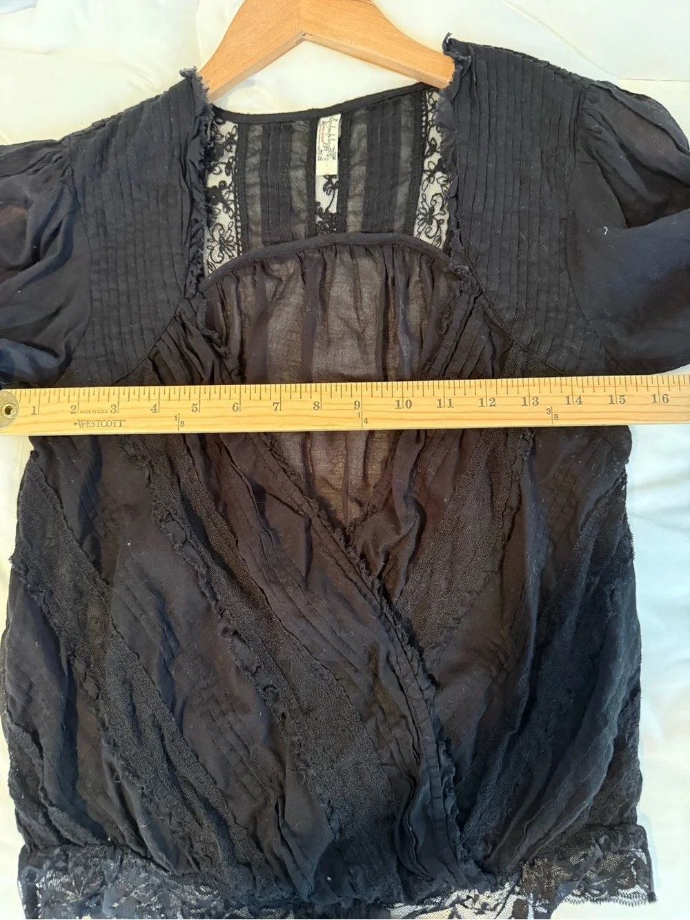Free People The Eloise Smocked Lace Bodysuit Black Long Sleeve Sz S